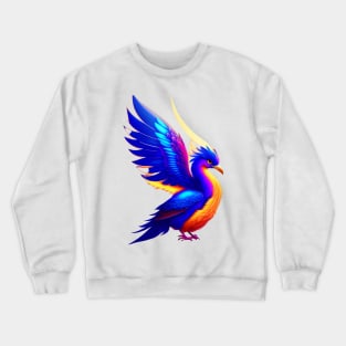 Vividly Colored Blue-Winged Phoenix Bird Crewneck Sweatshirt